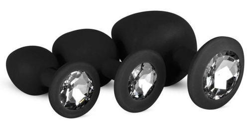 Набор из 3 черных анальных пробок со стразами Diamond Plug Set - 0
