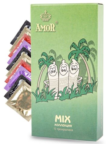 Микс-набор презервативов AMOR Mix Яркая линия - 10 шт.