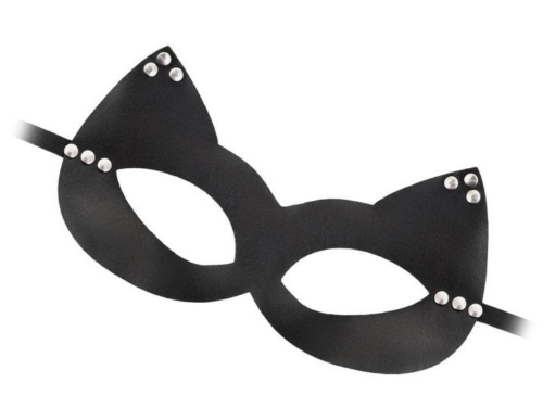 Пикантная черная маска Кошка с заклепками - 0