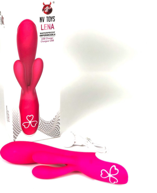 Ярко-розовый вибратор-кролик Lena - 20,5 см. - 0