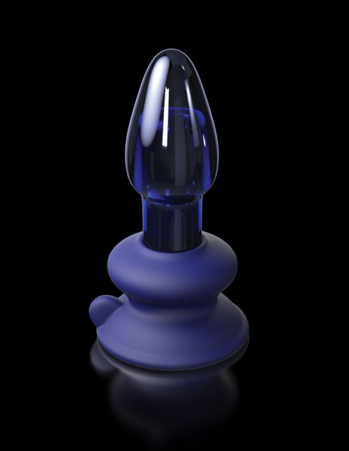 Синий конический стеклянный вибростимулятор с пультом ДУ и присоской - 10,2 см. - 5