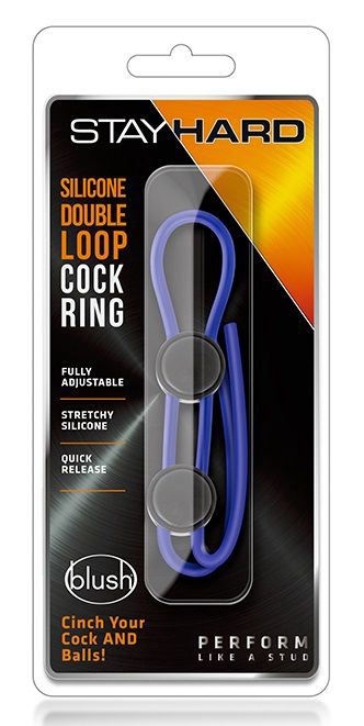 Синее двойное эрекционное лассо Silicone Double Loop Cock Ring - 4