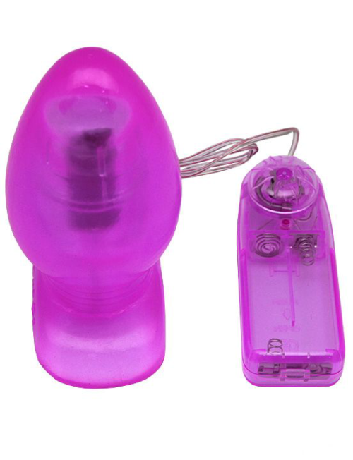 Фиолетовая анальная вибропробка с проводным пультом - 11 см. - 1