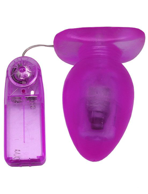 Фиолетовая анальная вибропробка с проводным пультом - 11 см. - 2