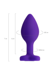 Фиолетовая анальная втулка с прозрачным стразом-сердечком - 7 см. - 7