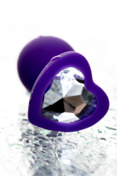 Фиолетовая анальная втулка с прозрачным стразом-сердечком - 7 см. - 8