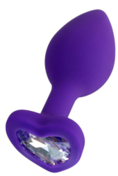 Фиолетовая анальная втулка с прозрачным стразом-сердечком - 7 см. - 0