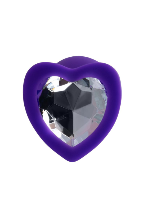 Фиолетовая анальная втулка с прозрачным стразом-сердечком - 7 см. - 2