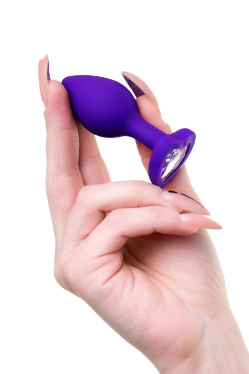 Фиолетовая анальная втулка с прозрачным стразом-сердечком - 7 см. - 4