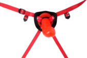 Красный страпон Thumper Strap-on на ремешках - 18 см. - 0
