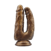 Золотистый анально-вагинальный фаллоимитатор Dick Cumming - 18 см. - 0