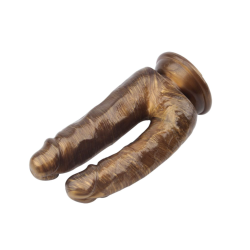 Золотистый анально-вагинальный фаллоимитатор Dick Cumming - 18 см. - 3