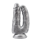 Серебристый анально-вагинальный фаллоимитатор Dick Cumming - 18 см. - 0
