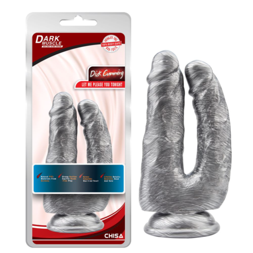 Серебристый анально-вагинальный фаллоимитатор Dick Cumming - 18 см. - 1