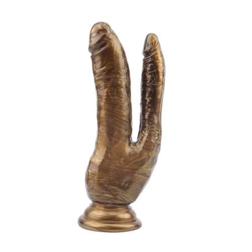 Золотистый анально-вагинальный фаллоимитатор Ivana Havesex - 19,5 см. - 0
