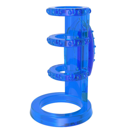 Синяя насадка-клетка с вибрацией Vibrating Cock Cage - 7,6 см. - 0