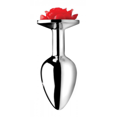 Серебристая анальная пробка с розой Red Rose Butt Plug - 8 см. - 1