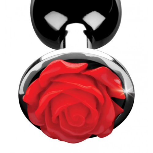 Серебристая анальная пробка с розой Red Rose Butt Plug - 8 см. - 2
