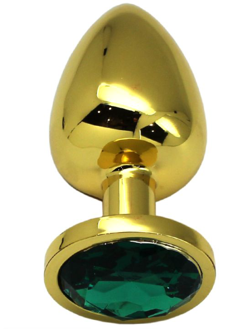 Золотистая анальная втулка с изумрудным кристаллом - 9,5 см. - 0