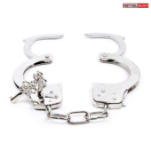 Серебристые металлические наручники на сцепке с ключиками - 3