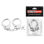Серебристые металлические наручники на сцепке с фигурными ключиками - 1