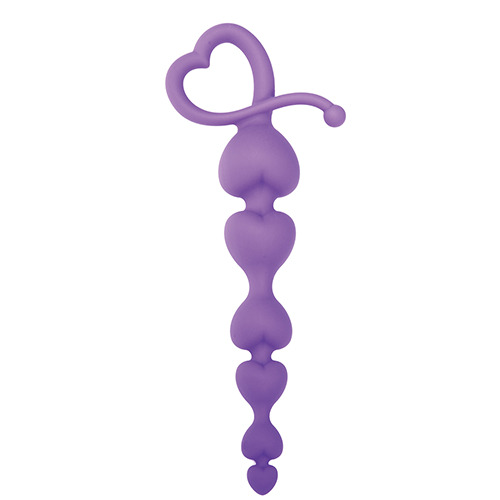 Фиолетовая анальная цепочка с звеньями-сердечками HEARTY ANAL WAND SILICONE - 18 см. - 0