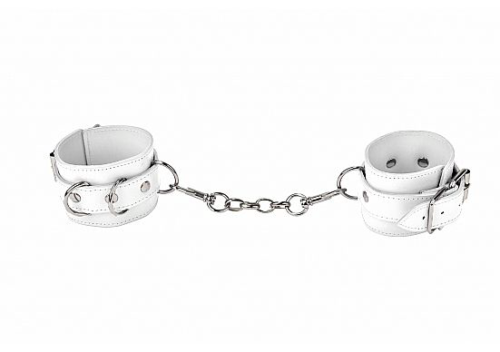 Белые наручники из кожи с заклёпками - 2
