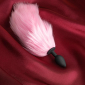 Черная анальная пробка с розовым светящимся хвостом - 0