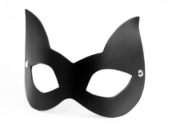 Черная кожаная маска с прорезями для глаз и ушками - 0