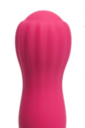 Розовый силиконовый вибратор с бутоном-головкой - 18 см. - 1