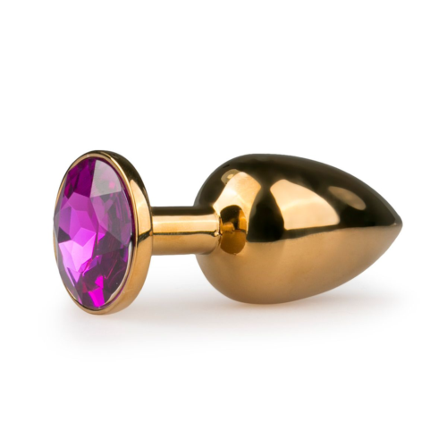 Золотистая анальная пробка с фиолетовым кристаллом Metal Butt Plug - 7,2 см. - 0