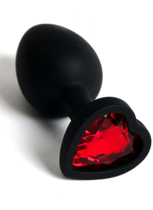 Черная анальная силиконовая пробка с красным стразом-сердцем - 7,5 см. - 1