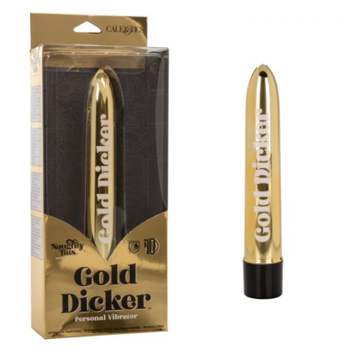 Золотистый классический вибратор Naughty Bits Gold Dicker Personal Vibrator - 19 см. - 1