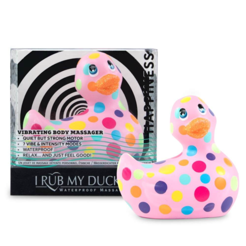 Розовый вибратор-уточка I Rub My Duckie 2.0 Happiness в разноцветный горох - 1