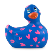 Синий вибратор-уточка I Rub My Duckie 2.0 Romance с розовым принтом - 0