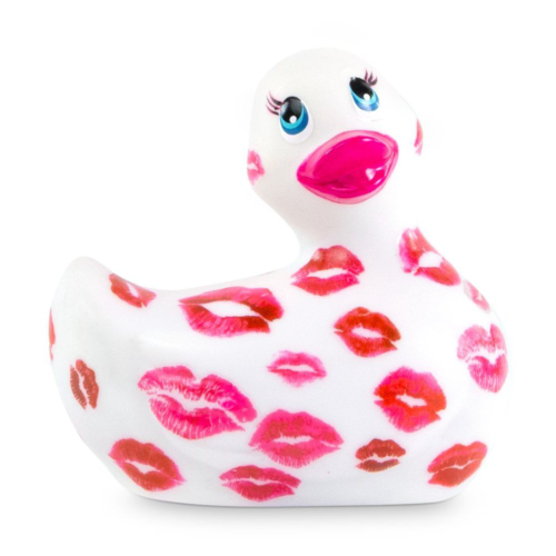 Белый вибратор-уточка I Rub My Duckie 2.0 Romance с розовым принтом - 0