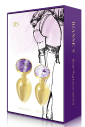 Набор из 2 золотистых анальных пробок с фиолетовыми кристаллами Booty Plug Original Luxury Set - 1