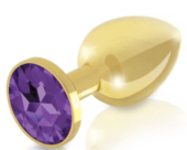 Набор из 2 золотистых анальных пробок с фиолетовыми кристаллами Booty Plug Original Luxury Set - 2