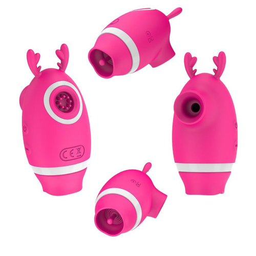 Розовый клиторальный вибромассажер с рожками - 1