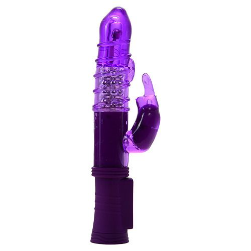 Фиолетовый вибратор MAGIC TALES SPELLING RABBIT со спиралью на стволе - 22,5 см. - 0