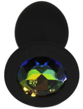 Черная анальная пробка с радужным кристаллом - 7,3 см. - 0