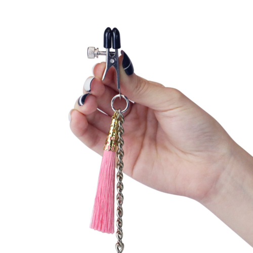 Зажимы на соски и половые губы с розовыми кисточками Nipple Clit Tassel Clamp With Chain - 2