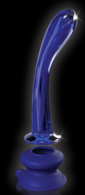 Синий стеклянный стимулятор Icicles №89 с силиконовой присоской - 18 см. - 4