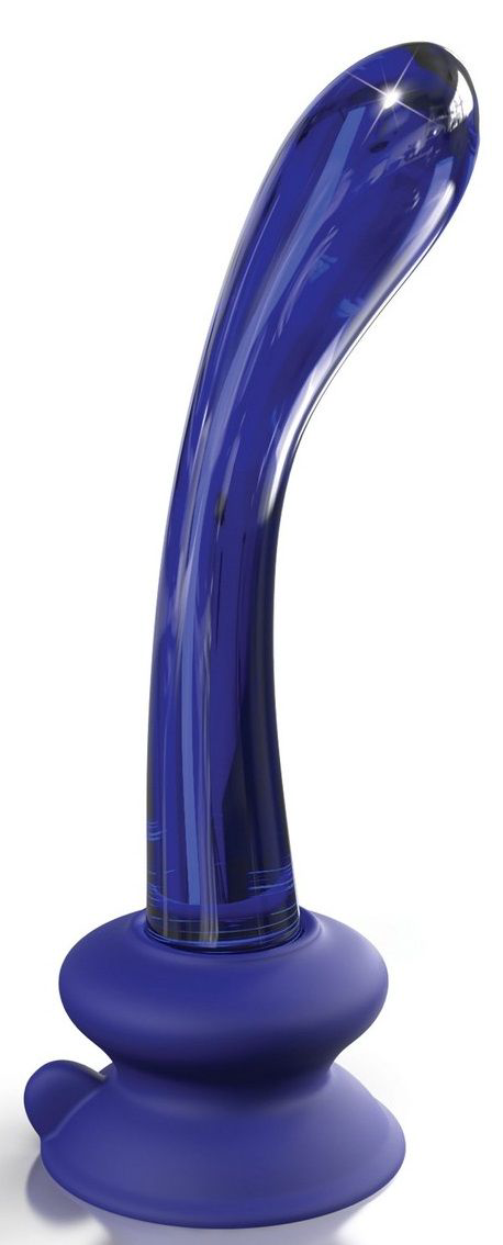 Синий стеклянный стимулятор Icicles №89 с силиконовой присоской - 18 см. - 0