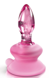 Розовая стеклянная пробка Icicles №90 с силиконовой присоской - 8 см. - 0