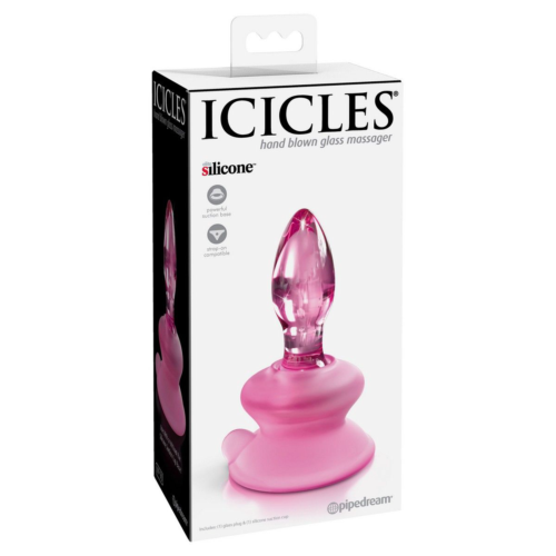 Розовая стеклянная пробка Icicles №90 с силиконовой присоской - 8 см. - 1