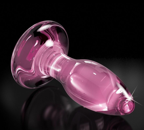 Розовая стеклянная пробка Icicles №90 с силиконовой присоской - 8 см. - 2