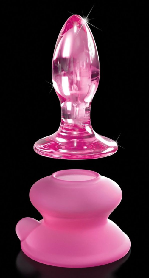 Розовая стеклянная пробка Icicles №90 с силиконовой присоской - 8 см. - 4