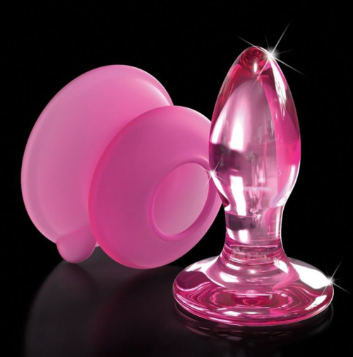 Розовая стеклянная пробка Icicles №90 с силиконовой присоской - 8 см. - 5