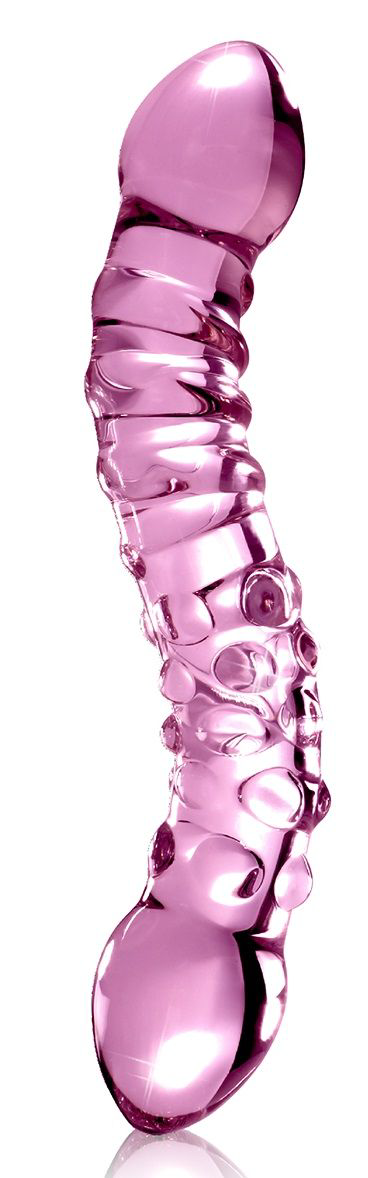 Розовый стеклянный двухголовый стимулятор Icicles №55 - 19,5 см. - 0